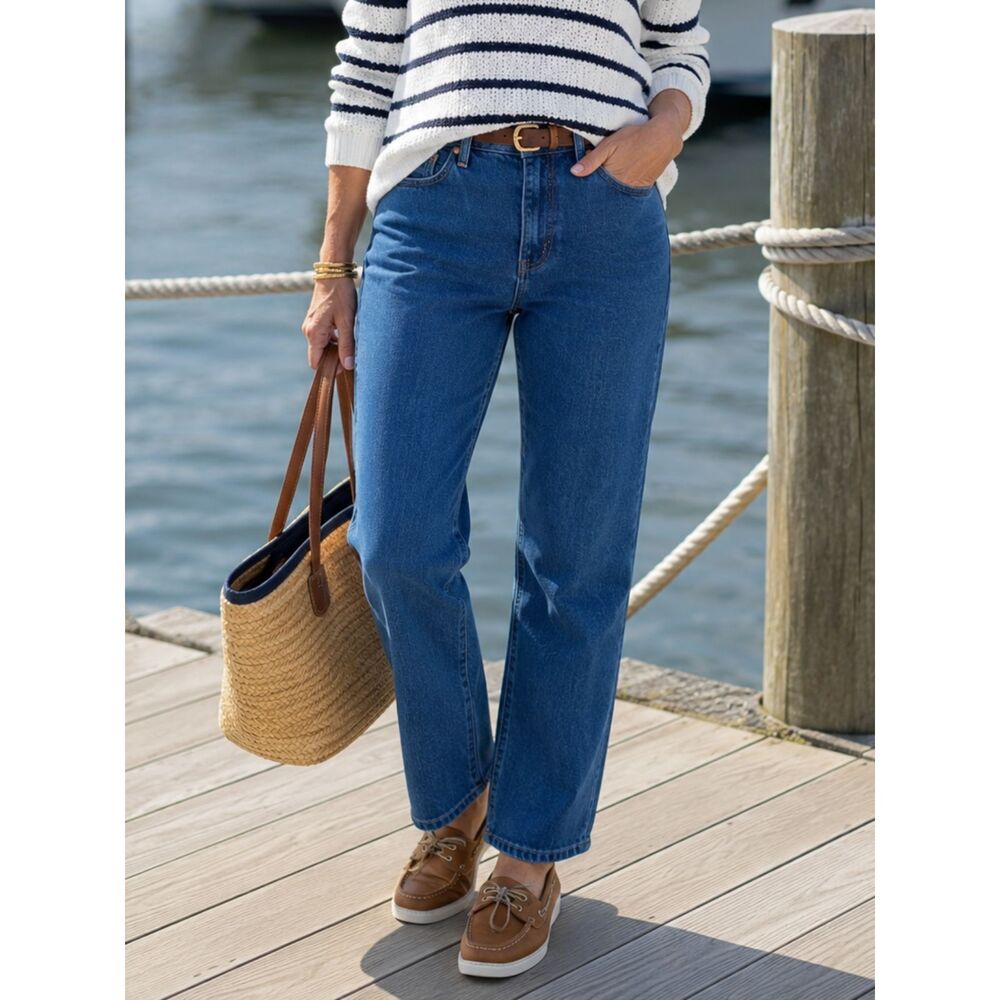 NEW! Lands' End High Rise Straight Leg Jeans Women's 10 Medium Wash NWT Classic